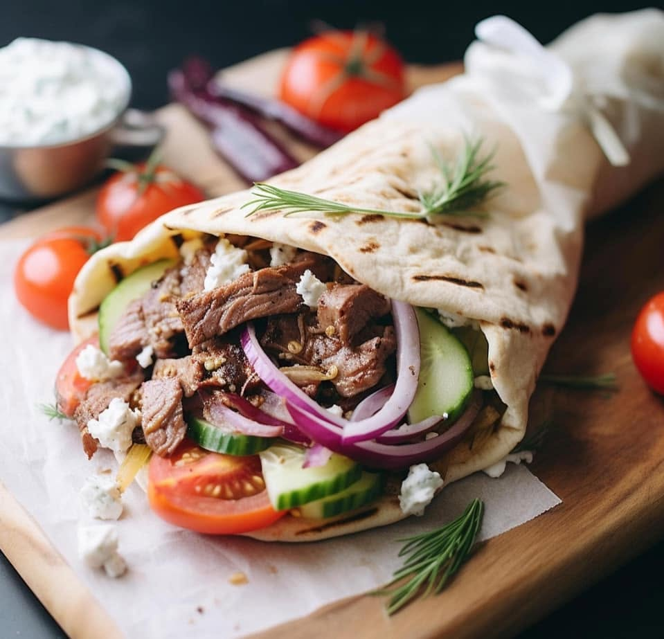 Dürüm mit Fleisch, Gemüse und Sauce